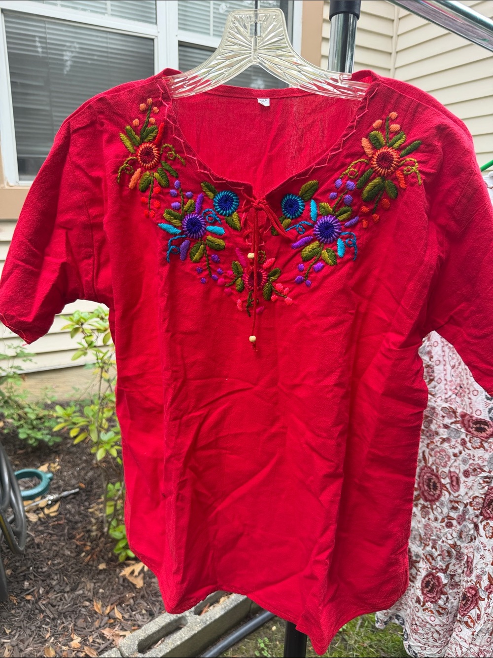 Embroidered Red Women’s Peasant Top